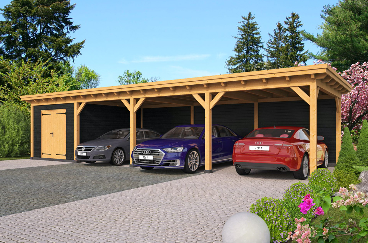 Carport Holz Flachdach 1036 x 378 Typ1 schwarz