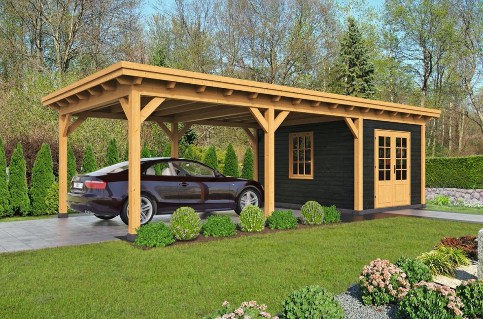 Holz Carport Bausatz Skanholz 171 Friesland Holzdach 187 Flachdach
