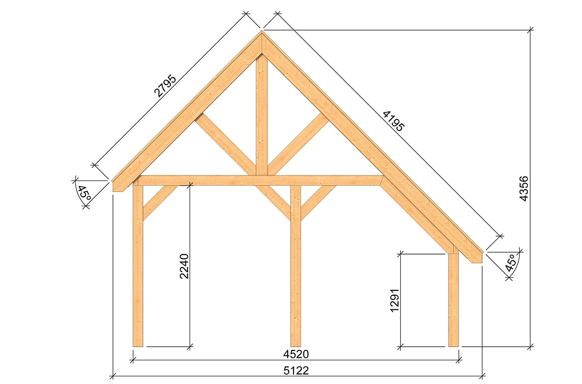 Carport Holz Nalle Seitenansicht 512