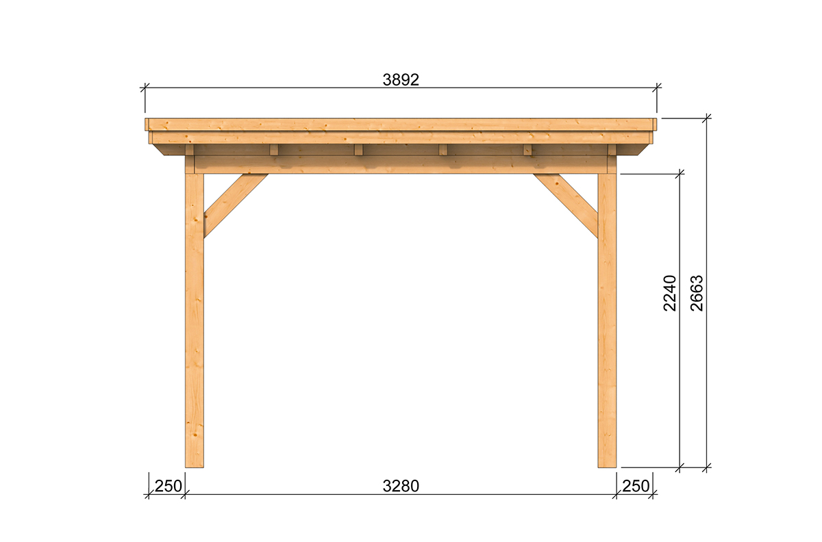 Terrassenüberdachung Holz Norrimi Seitenansicht 378