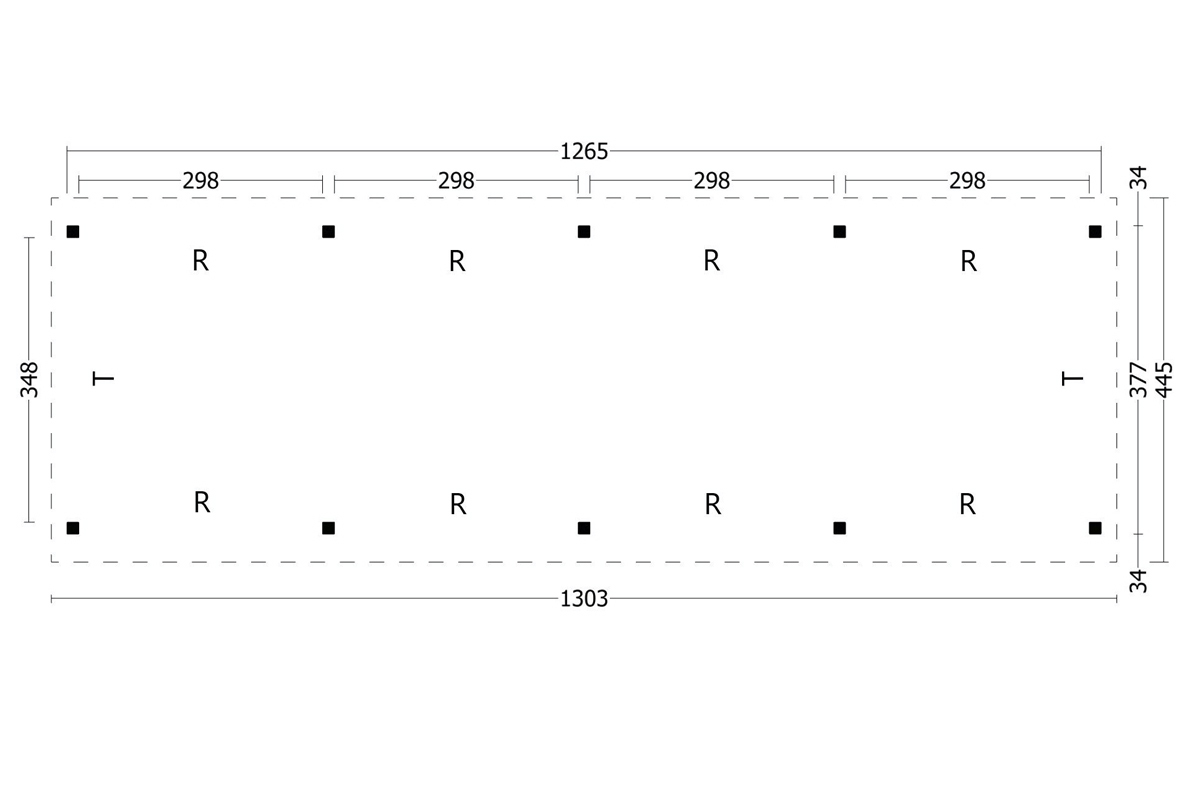 Terrassenüberdachung Satteldach Plan 1303x445