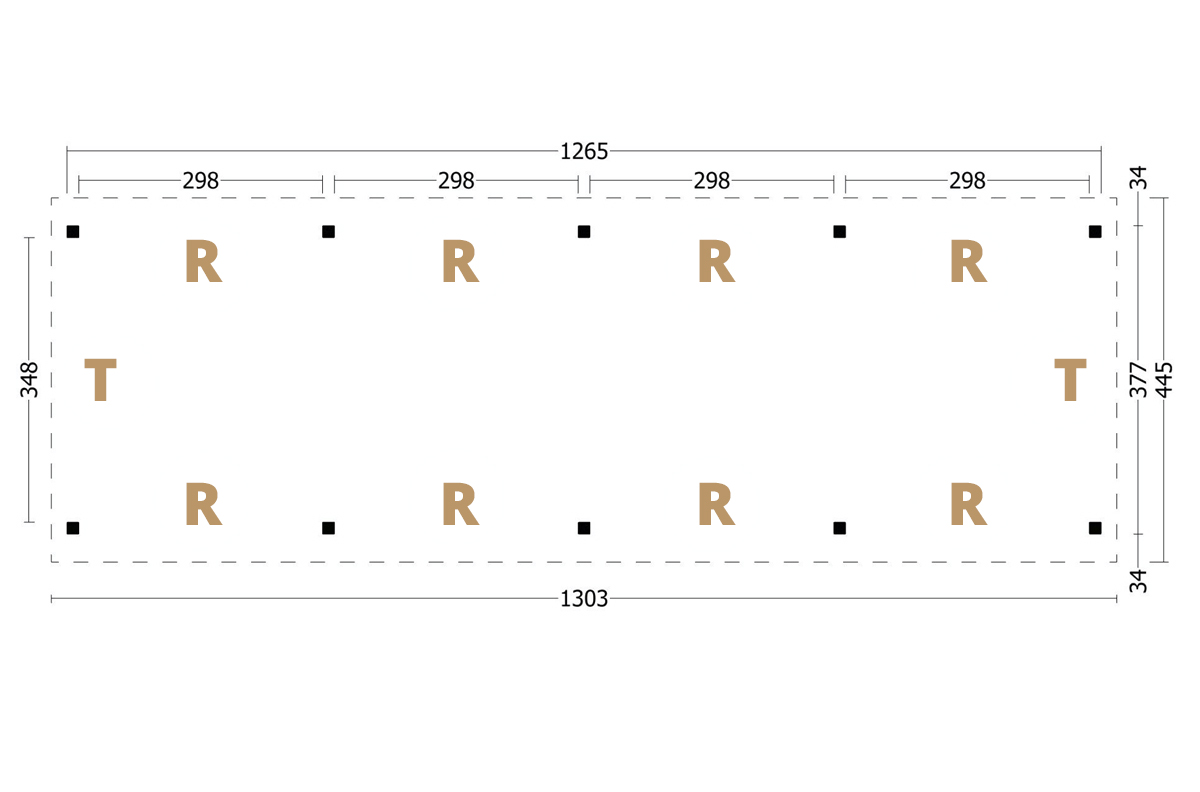 Terrassenüberdachung Satteldach Module Plan 1303x445