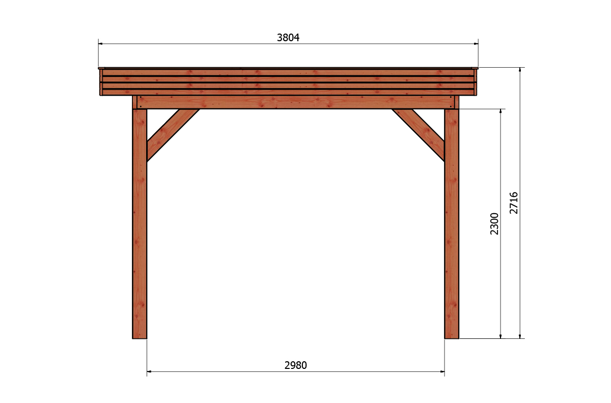 Terrassenüberdachung Holz Seitenansicht 380