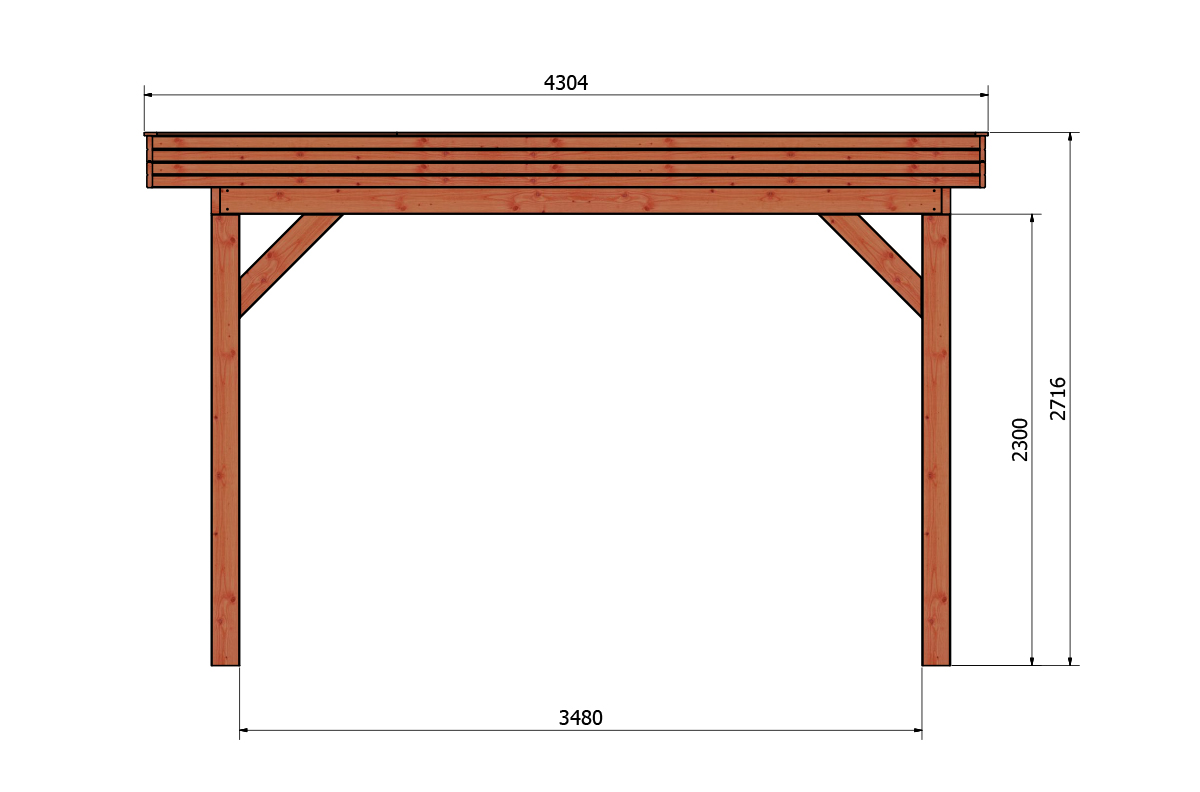 Terrassenüberdachung Holz Seitenansicht 430